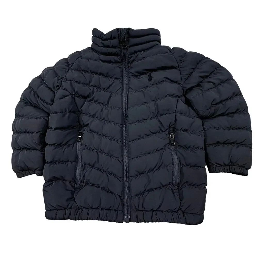 Ralph Lauren Puffer Coat Boys/Girls 24M Gray Quilted Jacket Preppy Pony